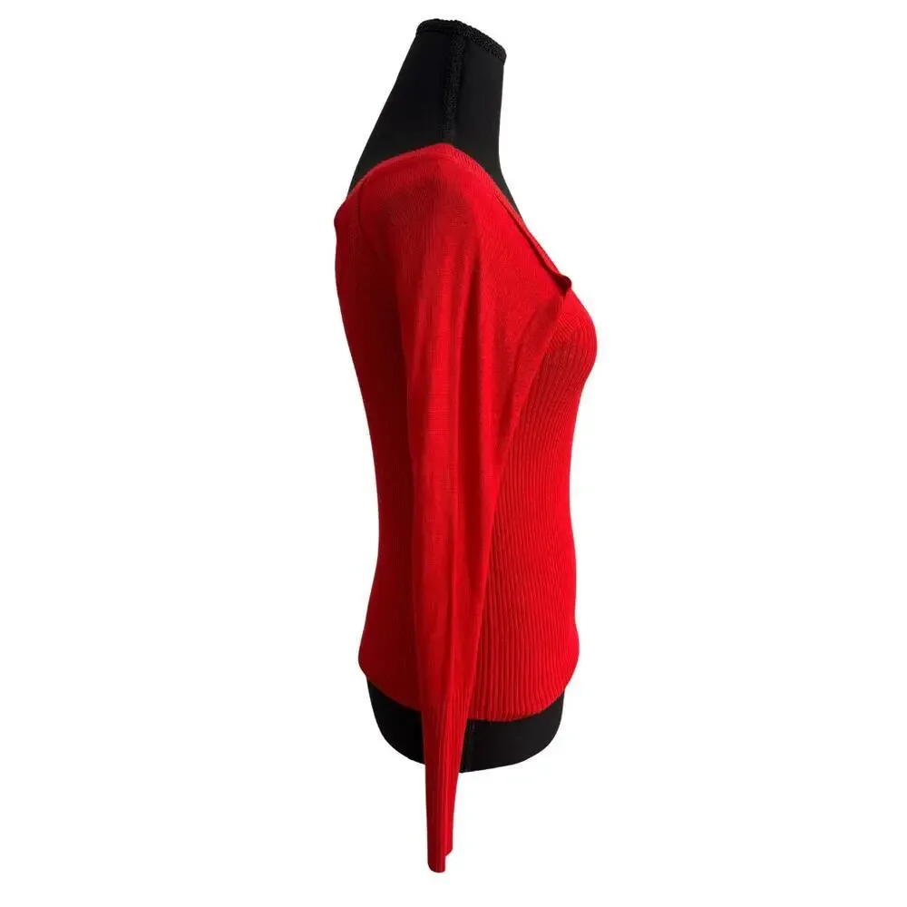 Anthropologie Jamie Red Cold Shoulder Ribbed Knit Sweater Women’s XS